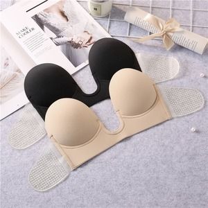Strapless Invisible Push Up Plunge Bra - U-Shape Style - Tan (Size D)